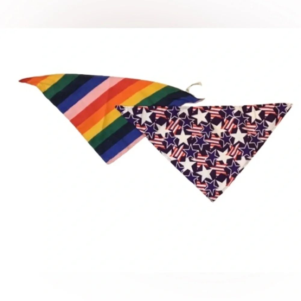 Old Navy Dog Bandannas - Rainbow Striped & Red, White & Blue w/ Stars - Size S/M